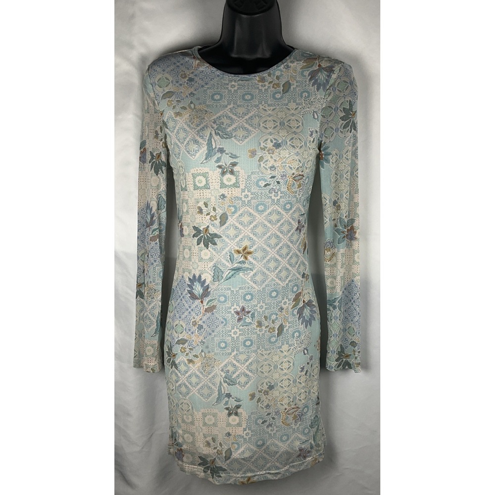 Sky To Moon Women's Dress Size M Sheer‎ Lined Floral Mosaic Lightweight